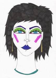 Fille aux yeux bleusCheveux bleus (feutre sur papier) - Daisy de Villeneuve