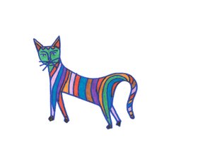Chat arc-en-ciel (feutre sur papier) - Daisy de Villeneuve