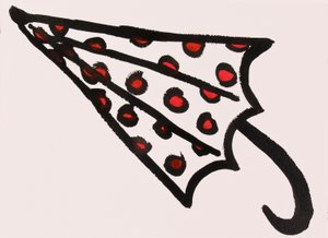 Red Spotty Umbrella, 2017 (encre de Chine rouge et noire sur papier)
