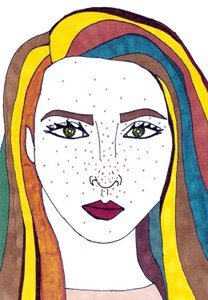 Autoportrait (technique mixte) - Daisy de Villeneuve