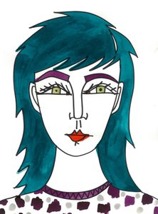 Cheveux verts hirsutes, 2024 (stylo et peinture sur papier)