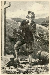 Christian devant la croix de "Le Voyage du pèlerin de ce monde à celui qui est à venir" par John Bunyan