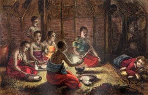 Mungo Park se reposant dans une hutte de natif à Sego, Bambarra, 1796