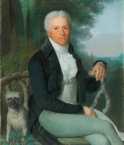 Portrait du comte Karl August von Hardenberg 1750-1822 dans le parc de son domaine..., vers 1810