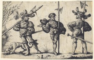 Trois soldats allemands armés de hallebardes