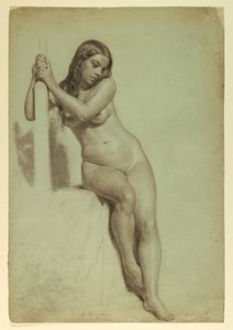 Dessin, Nu féminin perché sur un tabouret, 1858 - Daniel Huntington