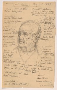 Dessin, tête de Hiram Sibley, nombreuses notes, 1885 - Daniel Huntington