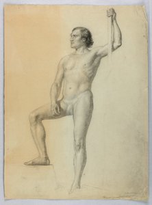 Dessin, Nu masculin avec un pied sur une marche, 1858 - Daniel Huntington
