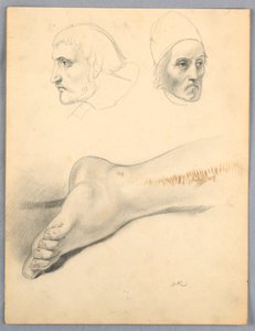 Dessin, pied droit et deux têtes S, 1852 - Daniel Huntington