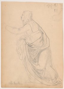Dessin, Femme en robe tendant la main, d