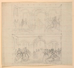 Dessin, deux compositions de figures pour le tableau "Réception de Lady Washington", 1860 - Daniel Huntington