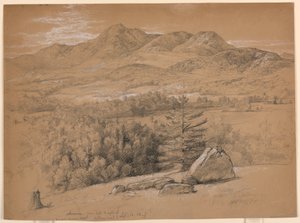Dessin, vue du mont Chocorua, depuis la colline à droite de la route d