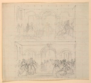 Deux Compositions de Figures pour la Peinture "La Cour Républicaine" (Jour de Réception de Lady Washington)