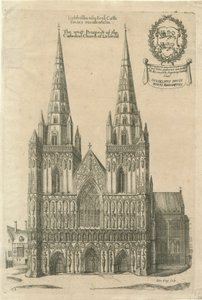 Cathédrale de Lichfield - Façade Ouest : gravure, nd [?fin 17e siècle]
