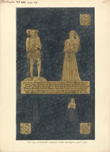 Plaque de laiton pour Gregory Lovell et sa femme Anne, fille de David Bellingham, église de Harlington