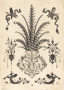 Broche avec Pierres de Table, Dragons en Haut, et Monstres Ailés Soufflant des Cornes en Bas - Daniel Mignot