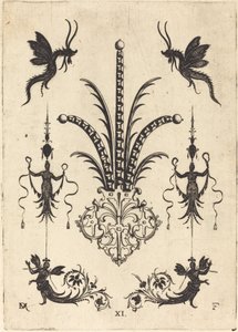 Broche avec pierres de table, animaux ailés en haut et êtres humains ailés en bas - Daniel Mignot