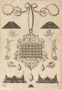 Grand pendentif avec carré de 35 pierres plates - Daniel Mignot