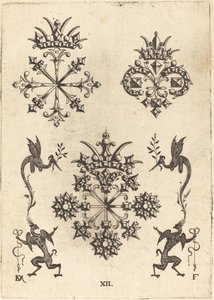 Trois broches avec des serpents ailés à gauche et à droite et des griffons ailés en bas - Daniel Mignot