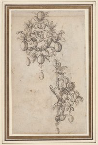 Deux dessins pour des broches avec des perles (recto); Dessin pour une broche (verso)