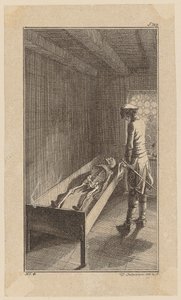 Bunkel observe le squelette de John Orton, feuille 4 tirée de « Vie, remarques et opinions de Johann Bunkel » - Daniel Nikolaus Chodowiecki
