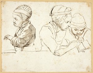 Trois enfants (recto); Esquisses de tête, yeux, lèvres et fleurs (verso)