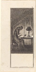 Jeune homme écrivant à la lumière d