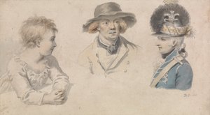 Études de caractères : Un enfant, un homme avec un chapeau, un officier militaire