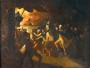 Nelson montant sur le pont à la bataille du Nil