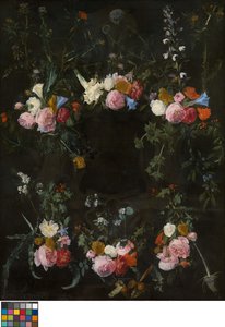 Cartouche sculpté orné de guirlandes de fleurs - Daniel Seghers