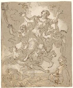 Sainte Rosalie en gloire avec des figures mourantes et courant et un homme en demi-longueur en dessous - Daniel Seiter