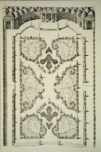 Jardin divisé par quatre parterres et terrasses