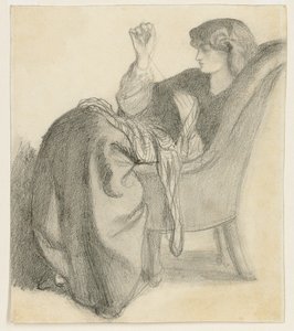 Lachesis : Étude de Jane Morris assise sur une chaise cousant - Dante Gabriel Charles Rossetti