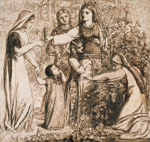 La Vision de Dante de Matilda cueillant des Fleurs, c1855