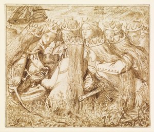 Conception graphique pour « Tennyson » de Moxon – Le roi Arthur et les reines en larmes - Dante Gabriel Rossetti
