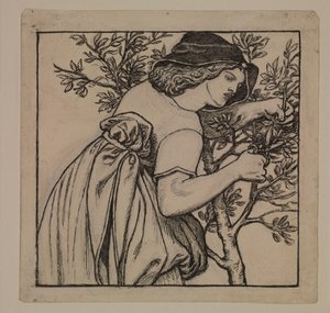 Lune de miel du roi René - Jardinage - Conception pour un panneau peint pour le cabinet - Dante Gabriel Charles Rossetti