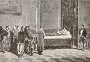 Le corps du cardinal Giacomo Antonelli exposé dans une des salles du Vatican, gravure d