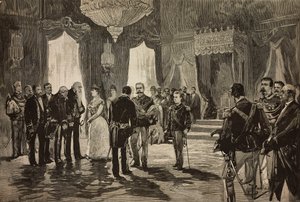 Prince de Naples, Alfonso Maria Giuseppe Alberto de Bourbon-Deux-Siciles en uniforme de sous-lieutenant, à la réception du Nouvel An au Quirinal, Italie, gravure d