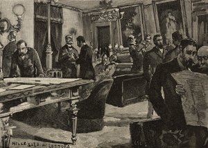 Salle de lecture au Palazzo Montecitorio, Rome, Italie, gravure d