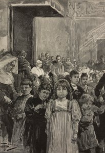 Réception des enfants aux célébrations du jubilé du Pape Léon XIII, Vatican, gravure d
