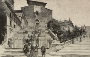 Vue de la Basilique de Santa Maria in Aracoeli, Rome, Italie, gravure d