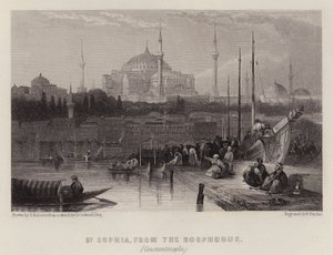 Sainte-Sophie, depuis le Bosphore, Constantinople (lithographie en couleur) - David (after) Roberts