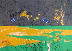 Jardin, bordure sombre avec lys bleus - David Alan Redpath Michie
