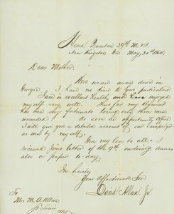 Lettre signée David Allan, Jr., Quartier Général 29e M.V.I., près de Kingston, Ga., à sa mère Mme M.A. Allan, St. Louis, Mo., 20 mai 1864 - David Allan