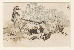 Chèvre et chevreau dans un paysage - David Alphonse de Sandoz Rollin