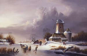 Paysage de rivière gelée hollandaise