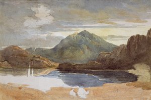 Un lac au nord du Pays de Galles, Snowdon au loin - David Cox