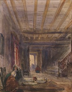 Intérieur avec des personnages à une table