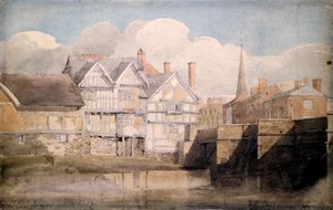 Vieilles maisons et pont de Wye, Hereford, 1820