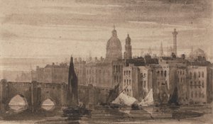 Vieux pont de Londres et cathédrale Saint-Paul depuis la Tamise